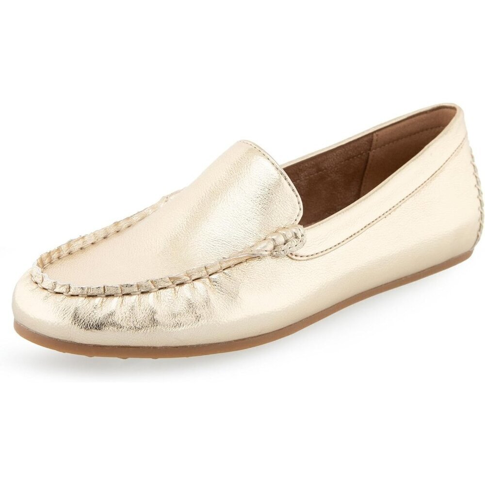 Aerosoles Womens Soft Gold Pu Closed Rounded Toe Over Drive Flats Loafer